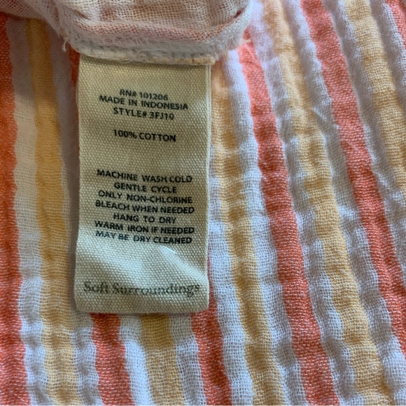Soft Surroundings PETITE MEDIUM Escambia Gauze Shirt  Peach Orange White Stripe - Picture 14 of 14